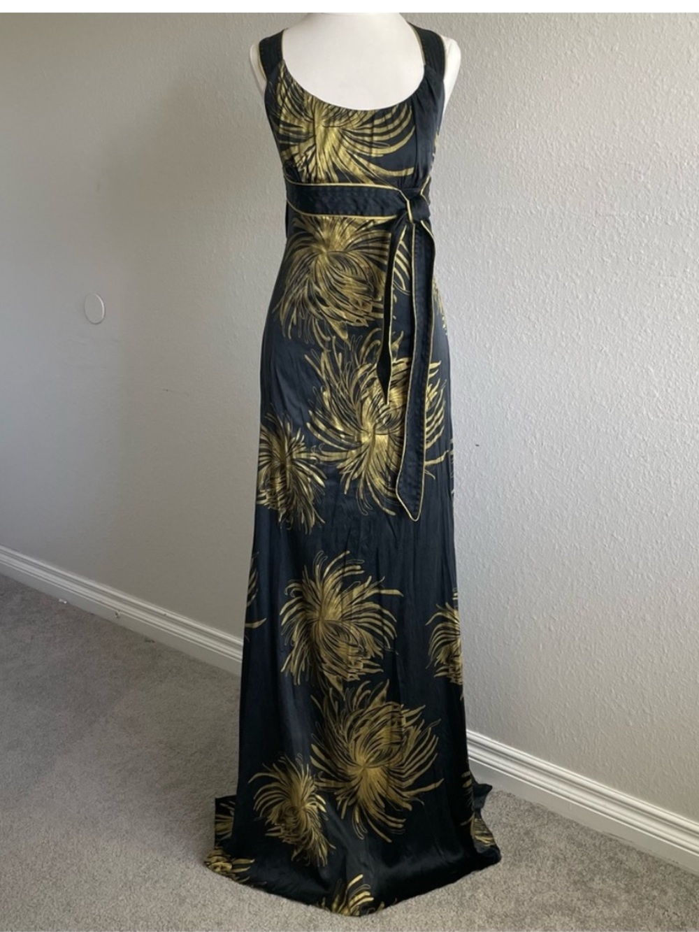 bebe Black and Gold Floral Maxi Dress